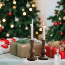 1pc Rustic Wooden Candle Holder, Vintage Distressed Wooden Candle Holder, Wooden Taper Candlestick For Home Tabletop, Fireplace Mantel, Entryway Decor, Church & Wedding Centerpiece, Perfect For Christmas Decorations, Christmas Gifts, Birthday Gifts, Party Decorations, Birthday Decorations, Room Decor, Home Decor, Bathroom Decor, Bedroom Accessories, Home Accessories, Holiday Essential And Kitchen Accessories - Brown - View 6