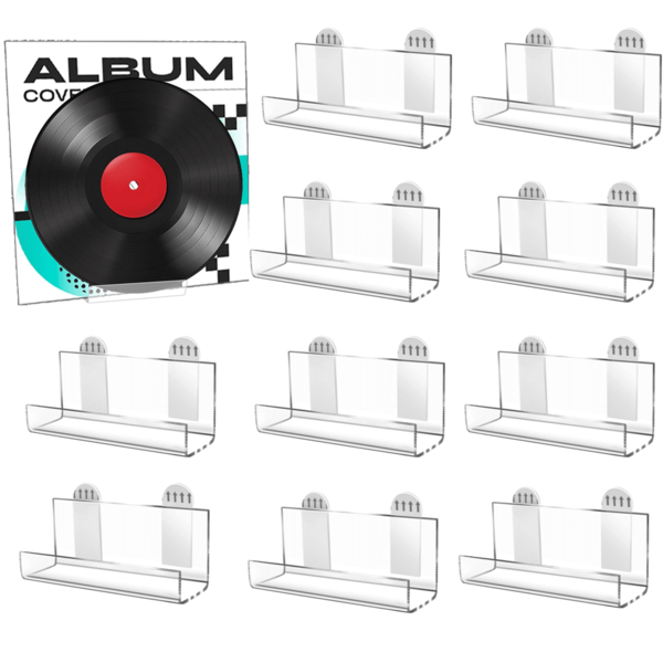 Suporte de parede para prateleira de discos de vinil, suporte de acrílico para discos de vinil, prateleiras transparentes para discos, prateleira flutuante para exposição de discos, cabides de vinil para capas de álbuns de parede, porta-retratos para livros de CD