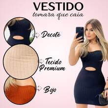 Kit 2 Vestido Midi Tubinho Feminino Bubble Com Bojo Decote Tomara Que Caia Curto - Preto/Bege - Visão 3