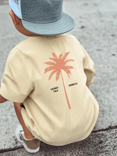 A Casual Printed Round Neck Pullover Short Sleeved T-Shirt For Boys And Children In Summer - Coconut Tree Beach T-Shirt Showcases The Unique Style Of Each Child! Kids Clothes Boys Graphic Tees