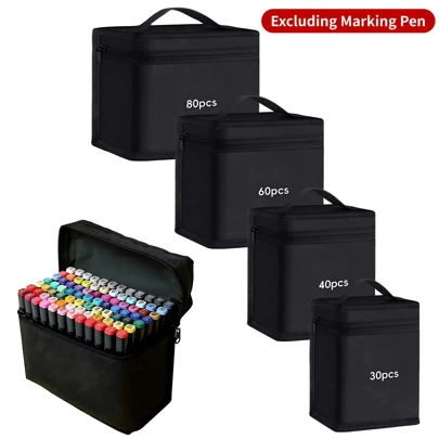 大容量收纳袋，尼龙帆布袋（不含马克笔，不含笔套），可装12/24/30/40/48/60/80/100/120/168支马克笔，多功能帆布马克笔袋，便携式铅笔盒，可折叠（不含马克笔），文具