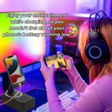 Soporte para teléfono plegable con altavoz Bluetooth inalámbrico y banco de energía, compatible con todos los teléfonos inteligentes y tabletas. - Negro - Ver 7