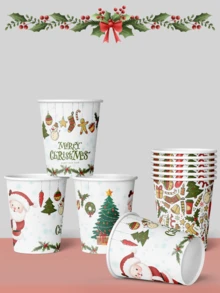 20/50 copos descartáveis de papel para café natalinos, com estampas requintadas de Papai Noel e árvore de Natal, são a decoração de mesa perfeita para celebrar festas de Natal. Adequados para xícaras de café, água, suco e sobremesas. - Multicolorido - Ver 3