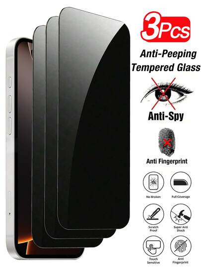 Yezodawee 3pcs Privacy Screen Protector, Compatible With IPhone 17 Pro Max, 17 Pro, 17 Air, 17, 16 Pro Max, 16, 16 Pro, 16 Plus, 15, 14, 13, 12, 11 Inch Models, Anti-Peep Tempered Glass Material, Screen Protector, Privacy Protection, Smartphone Accessories