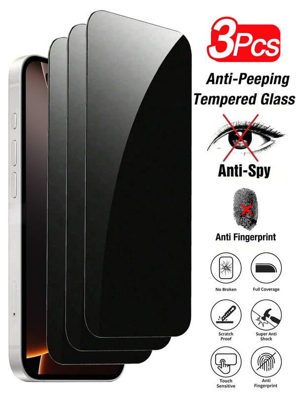 Yezodawee 3片装隐私屏幕保护膜，兼容 17 Pro Max、17 Pro、17 Air、17、16 Pro Max、16、16 Pro、16 Plus、15、14、13、12、11英寸机型，防窥钢化玻璃材质，屏幕保护膜，隐私保护，智能手机配件