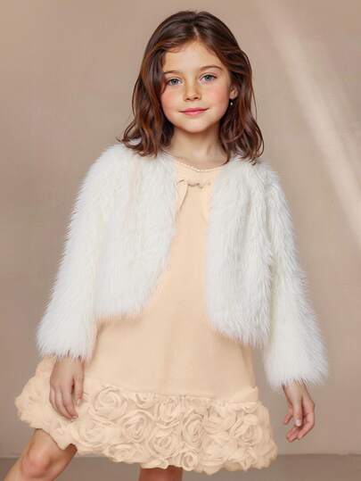SHEIN Elladie kids 少女优雅3D蓬松短款开衫外套