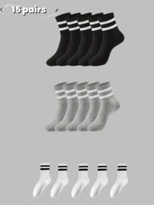 3/5/10/15/20 par skarpetek w paski do połowy łydki, wygodne, oddychające, unisexowe, długie skarpetki, białe, odpowiednie do noszenia na co dzień, do uprawiania sportu, na jesień - Wielokolorowe - Zobacz 56