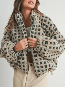 Women's Short Cotton Coat Lightweight Floral Print Long Sleeve Zipper Puffy Cardigan Jacket - màu xanh lá - Xem 4