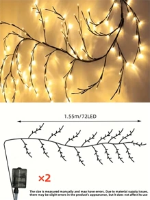 1pc Solar Simulation Tree Branch Lights,72LED Warm White LED Outdoor Rattan Lights,Garden Patio Wall Holiday Party Atmosphere Decoration Lights,16LED Battery Box Imitation Tree Branch Lights,Decorative Vase(Two Styles To Choose From, Battery Box Model Does Not Include Batteries)(500mAh)