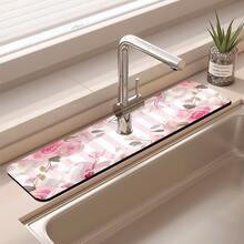 1 pieza/90 piezas Alfombrilla secadora de agua con estampado de rosas rayadas rosas, alfombrilla secadora de agua retro para café, alfombrilla secadora de agua con base de goma para encimeras de baño y cocina, adecuada para grifos utilizados en oficinas, granjas comerciales y hogares, decoración de tienda - ZLTD-314 - Ver 10