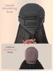 bling hair Half Wig, Straight, Kinky, Flexi Fit, Invisible, 3 In 1 Wig, Flip Drawstring Wig, 180% Density, Glueless Wigs, Natural Black, Ready To Wear Headband Wig For Women - Natural Black - 查看 9
