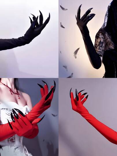 1 Pair Halloween Costume Performance Props - Claw Nail Gloves, Punk Gothic Dark Style Costume Props, Suitable For Masquerade, Role-Playing, Party Dress-Up