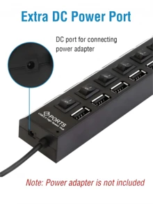 محطة شحن USB 2.0 ب- 4 منافذ/7 منافذ، شاحن USB مع مؤشر LED، مفتاح تشغيل/إيقاف مستقل، محطة توسيع USB، محول طاقة، محطة شحن USB 5 فولت 1 أمبير للكمبيوتر والأجهزة اللوحية والكمبيوتر المحمول