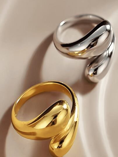 Minimalist Stainless Steel Geometric Water Drop Adjustable Open Ring For Women