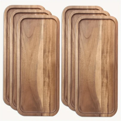 Zestaw 1/2/3 tac z drewna akacjowego, prostokątna taca do serwowania potraw, taca na kawę, taca wystawowa, taca dekoracyjna, talerz na warzywa, deska do serów, talerz na przystawki, półmisek na przekąski, taca kuchenna, stojak na desery i ciasta – wielofunkcyjny | Drewniane tace, artykuły kuchenne, wystrój wnętrz