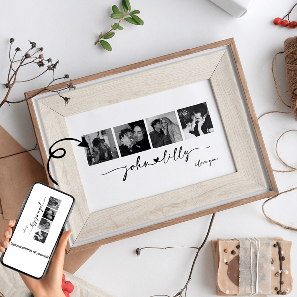 1 pieza Collage de fotos personalizado para el 1er aniversario, regalo de 1 año de aniversario para el esposo, regalo de aniversario de un año personalizado para el novio, artículo de decoración de póster personalizado, marco opcional, suministros de regalo de Navidad