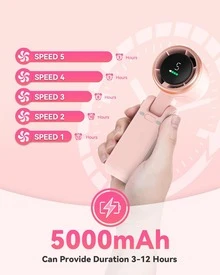 Portable Handheld Turbo Fan - 5 Gear High Speed 4000mAh Rechargeable Mini Personal Hand Fan Blow Cold Air, Battery Operated Travel Essentials, Beach Vacation, Gifts For Women, Men(Pink) - 粉色 - 查看 3