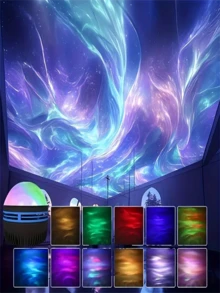 [极光夜灯] 1 件极光北极光 LED 投影仪夜灯 USB 供电多色北极光投影仪带遥控器，亮度可调 - 卧室、客厅装饰 LED 灯圣诞装饰圣诞节装饰圣诞树礼物装饰感恩节婚礼家居装饰家居装饰秋季装饰秋季装饰生日装饰礼品派对用品室内室外花园节日装饰万圣节装饰墙壁装饰万圣节装饰品