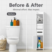 Bathroom Storage Cabinet, Narrow Storage Cabinet, Bathroom Floor Cabinet, Suitable For Living Room, Entrance, Kitchen, White (80x15.5x15CM)