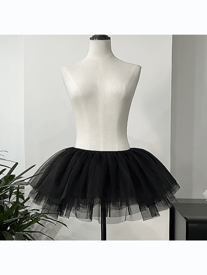 1pc Solid Color Sexy Polyester (Polyester) Women's 28cm Petticoat Lolita Short Asymmetrical 6-Layer Soft Tulle Underskirt, Everyday Boneless Fluffy Skirt, Maid Cosplay, All Season