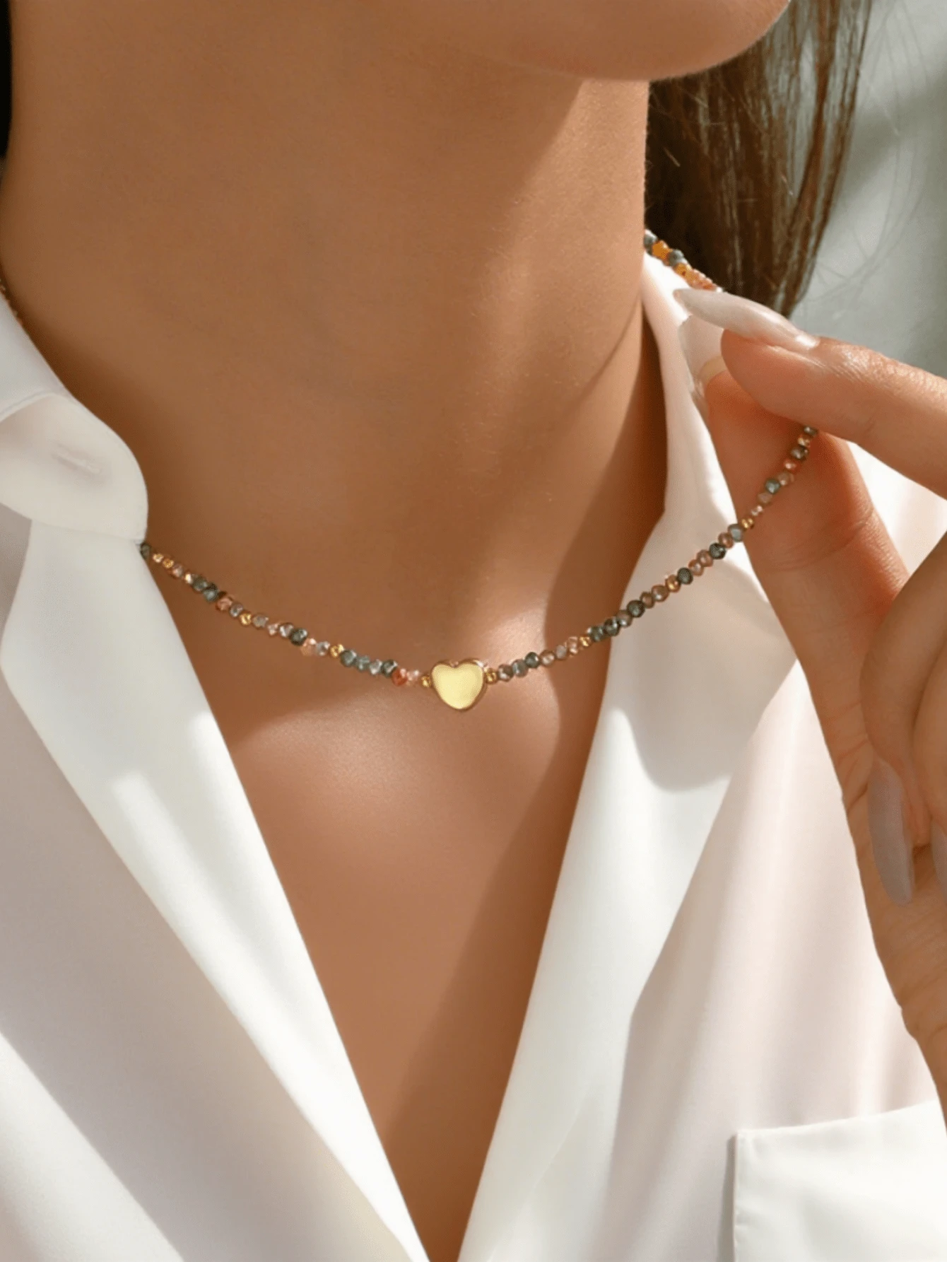 1pc Minimalist Classic Multi-Color Beaded Choker Necklace, Suitable For Women's Party And Daily Matching, Random Color (Random Quantity)