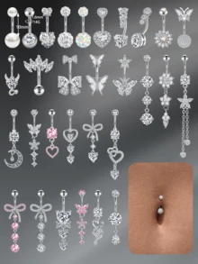 CIZME 1 件时尚不锈钢心形花蝴蝶肚脐环，适合女性日常装饰，14G 10mm 肚脐环穿孔首饰刻面方晶锆石吊坠肚脐环肚脐穿孔身体首饰 - 彩色 - 查看 2