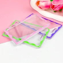 Simple Color Wave Card Holder,Acrylic Transparent Kpop Idol Photocard Holder Cute Love Heart ID Credit Card Sleeve Cover Protector With Pendant Keychain - trắng - Xem 7