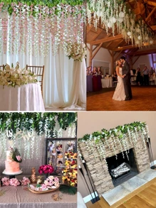 Nejlue Artificial Flowers/Plants1111 Home & Living 2pcs 180cm Artificial Purple Wisteria Vine, Silk Wisteria Flower Garland, For Thanksgiving, Halloween, Christmas, Wedding, Birthday Party, Home, Room, Garden, Wall Decor, Indoor Outdoor, Bedroom, Dining Table, Autumn Decor