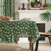 1pc/2pcs Christmas Gingerbread Man Printed Green & White Tablecloth, Table Runner, Table Runner, Dining Napkin - Multicolor - View 1