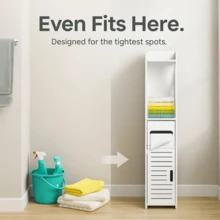 Bathroom Storage Cabinet, Narrow Storage Cabinet, Bathroom Floor Cabinet, Suitable For Living Room, Entrance, Kitchen, White (80x15.5x15CM)