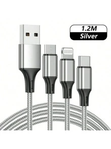 3-In-1 Braided Nylon Data Cable, 120cm/1.2m, Supports USB To Type-C, Lightning And Micro USB Interfaces, 60W Fast Charging, Christmas/Home Gift - Multicolor - View 8
