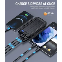 SUNVEZA Power-Bank-Solar-Charger - 36800mAh Portable Charger,Solar Power Bank,External Battery Pack 5V3.1A Qc 3.0 Fast Charger Built-In Super Bright Flashlight (Orange) - 深黑色 - 查看 2