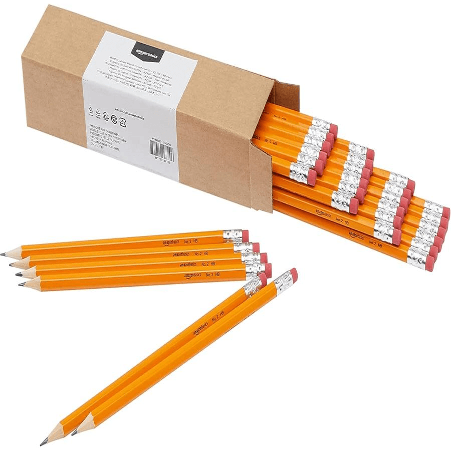 Basics Woodcased Classroom 2 Pencils With Erasers, Pre-Sharpened, HB Lead, Value Pack Of 30 Count, Orange