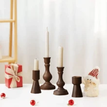 1pc Rustic Wooden Candle Holder, Vintage Distressed Wooden Candle Holder, Wooden Taper Candlestick For Home Tabletop, Fireplace Mantel, Entryway Decor, Church & Wedding Centerpiece, Perfect For Christmas Decorations, Christmas Gifts, Birthday Gifts, Party Decorations, Birthday Decorations, Room Decor, Home Decor, Bathroom Decor, Bedroom Accessories, Home Accessories, Holiday Essential And Kitchen Accessories - Brown - View 5