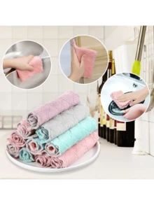 5pcs Random Color Super Absorbent Microfiber Kitchen Dish Cloth High-Efficiency Tableware Household Cleaning Towel,Kitchen,Bathroom,Home,Household Suppliers