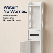 Bathroom Storage Cabinet, Narrow Storage Cabinet, Bathroom Floor Cabinet, Suitable For Living Room, Entrance, Kitchen, White (80x15.5x15CM)