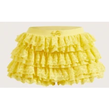 Women's Fashion Solid Color Lace Splicing Multi-Layer Shorts - Màu vàng - Xem 1