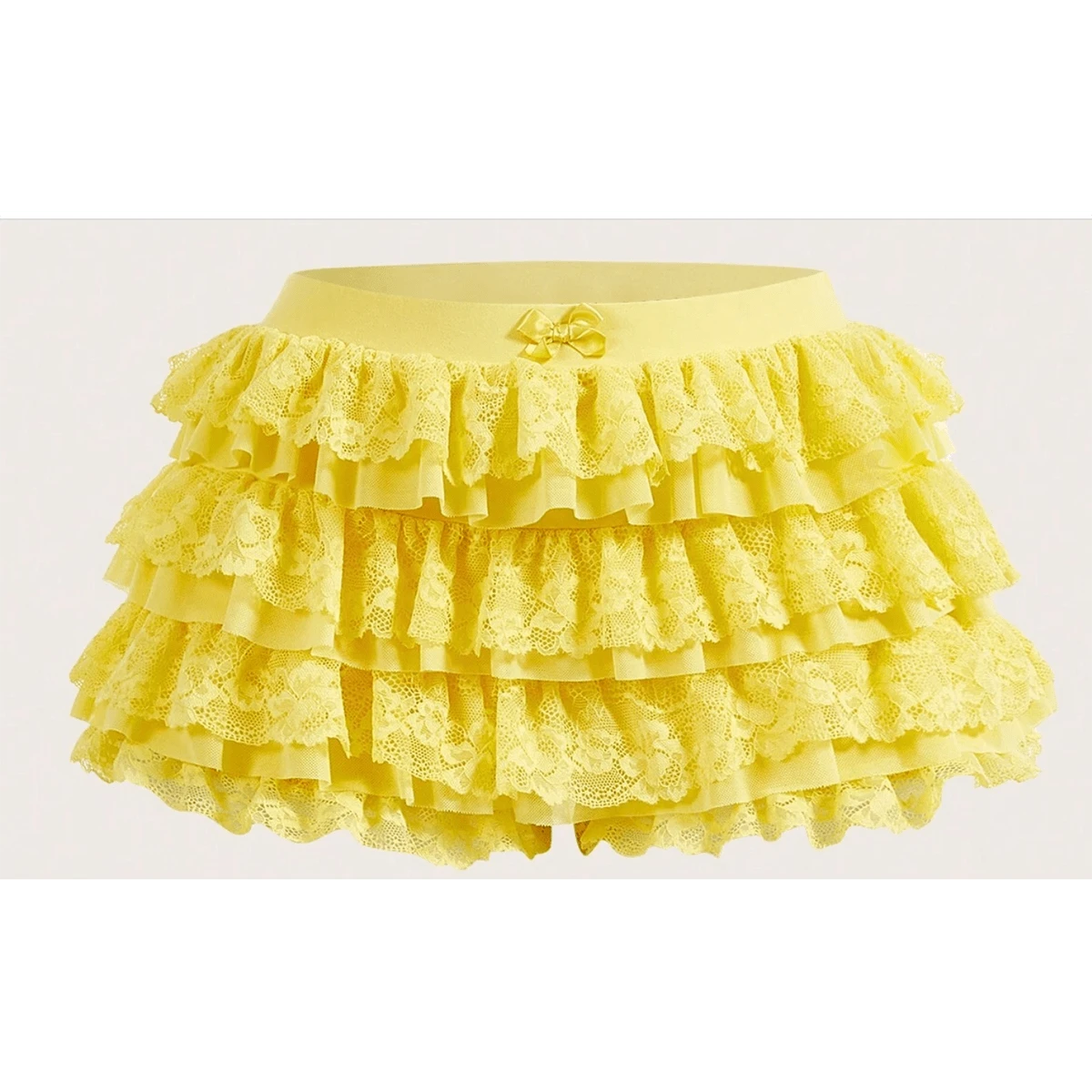 Women's Fashion Solid Color Lace Splicing Multi-Layer Shorts - Màu vàng - Xem 1