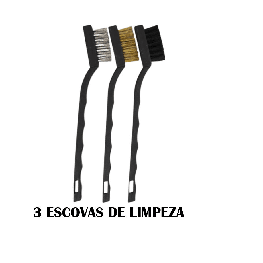 Kit 3 Escovas Escovinhas Limpeza Multiuso Cerdas Aço Latão Náilon Grelha Cantinho Fogão Forno