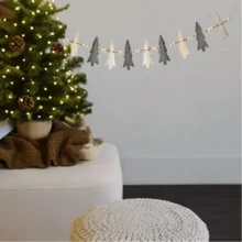 1pc 2D Flat Christmas Tree And Wooden Bead Perfectly Combined Wreath, Holiday Fireplace Decoration, Perfect For Christmas Decorations, Christmas Gifts, Birthday Gifts, Party Decorations, Birthday Decorations, Wall Decor, Room Decor, Home Decor, Bedroom Accessories, Home Accessories And Holiday Essential Christmas Decorations Home Christmas Gifts Christmas Decor - Multicolor - View 3