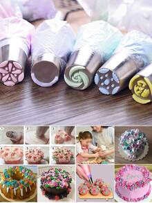 6pcs/7pcs/21pcs St. Anna Russian Stainless Steel Piping Tips Set, Assorted Styles, Cake DIY Piping Tips, Baking Tools - Silver - View 8