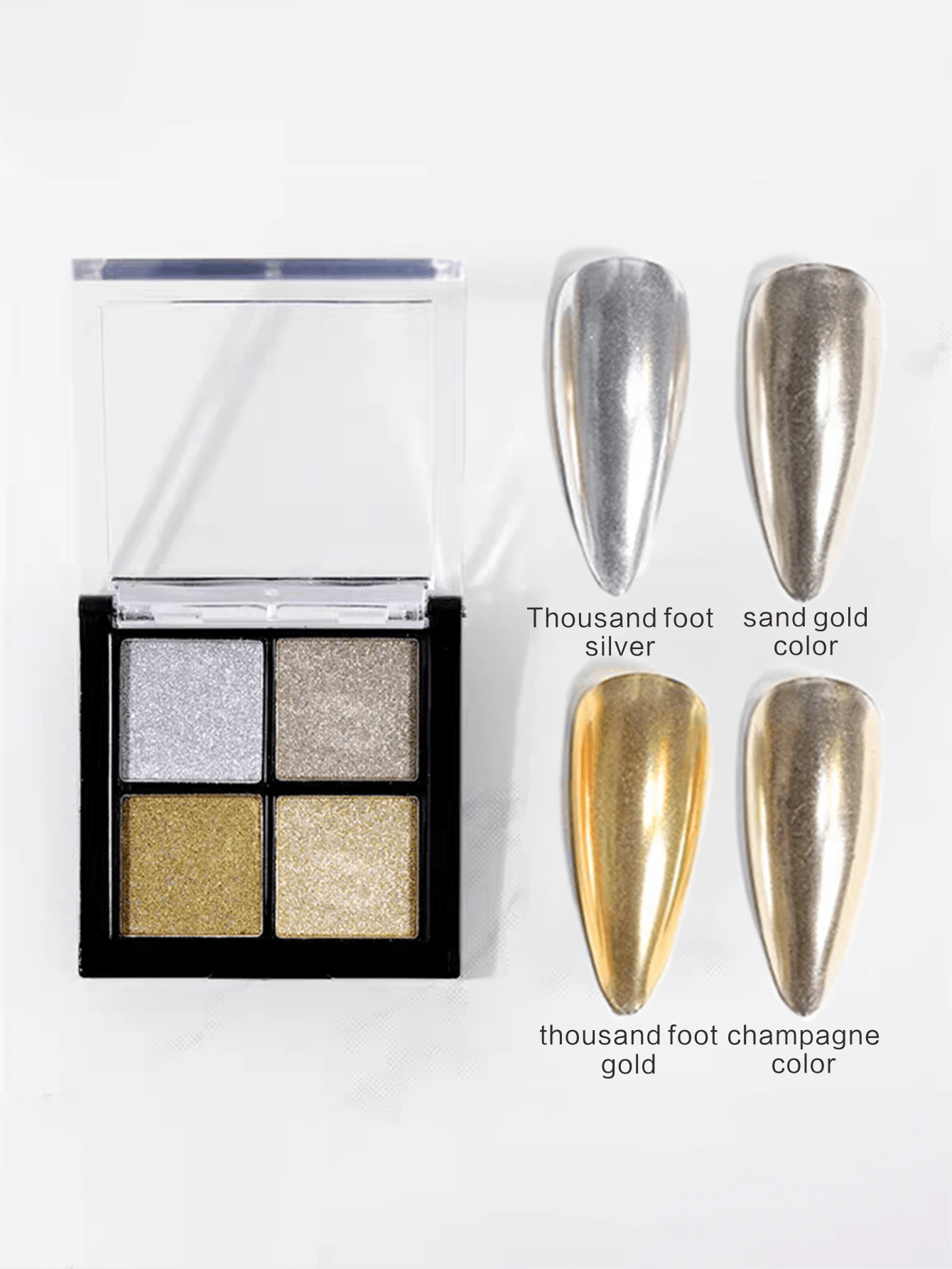 SAUA 1 Piece Of Four-Color Solid Powder Magic Mirror Powder, Metal Color Nail Mirror, Sparkle Powder, Nail Polish Gel, Polishing Chrome Plate, Pigment, Holographic Color, Super Bright Metal Mirror Nail Powder, Suitable For Nail Salon, DIY Nail - 彩色 - 查看 1