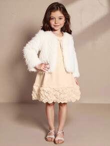 SHEIN Elladie kids 少女优雅3D蓬松短款开衫外套