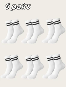 3/5/10/15/20 par skarpetek w paski do połowy łydki, wygodne, oddychające, unisexowe, długie skarpetki, białe, odpowiednie do noszenia na co dzień, do uprawiania sportu, na jesień - Wielokolorowe - Zobacz 57