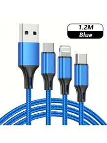 3-In-1 Braided Nylon Data Cable, 120cm/1.2m, Supports USB To Type-C, Lightning And Micro USB Interfaces, 60W Fast Charging, Christmas/Home Gift - Multicolor - View 9