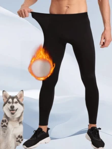 1 قطعة سروال رجالي من الفليس ثنائي الوجه، سروال ضاغط رياضي مرن للغاية، طبقة أساسية دافئة أو ملابس خارجية، خريف/شتاء