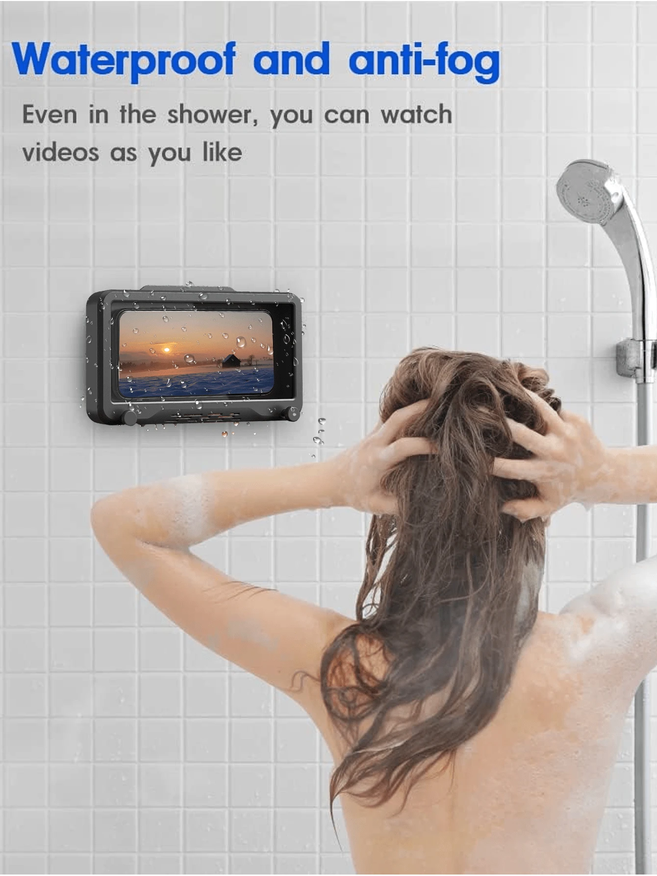 Giá đỡ điện thoại chống nước khi tắm xoay 360° - Vỏ bảo vệ màn hình cảm ứng chống sương mù dùng cho phòng tắm & nhà bếp | Thiết kế treo tường không cần khoan, phù hợp với điện thoại di động 4" - 7" & hầu hết các loại điện thoại thông minh | Vỏ có độ nhạy cao giúp thao tác dễ dàng, lý tưởng cho tường phòng tắm, gương, bồn tắm & khu vực nhà bếp, có thể xoay/không xoay, tương thích với iPhone, điện thoại Android, quà tặng sinh nhật, gia đình, bạn bè. Giá đỡ điện thoại. Phụ kiện điện thoại. - màu đen - Xem 1