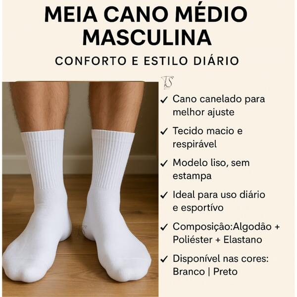 Meia Masculina Cano Longo Confortável Meias Cano Alto Dia a Dia Esporte Meia Fitness