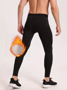 1 قطعة سروال رجالي من الفليس ثنائي الوجه، سروال ضاغط رياضي مرن للغاية، طبقة أساسية دافئة أو ملابس خارجية، خريف/شتاء