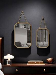 1 件壁挂镜子金色几何镜带链条装饰梳妆镜玄关装饰镜浴室墙镜梳妆镜适用于浴室卧室客厅拱门